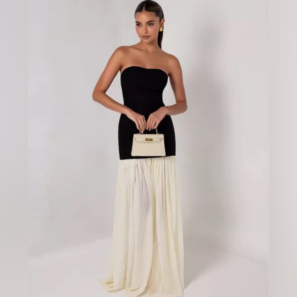 Heiress Beverly Hills Strapless Black and Cream Maxi Dress NWT Sz Small